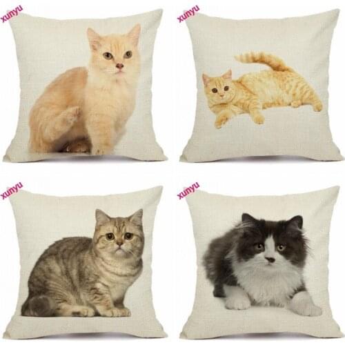 XUNYU Pet Cat Cushion Cover 45x45cm Animal Pillow Case Linen Pillowcase Home Decorative Throw Pillow Cover for Sofa BT011