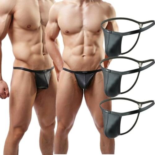 YUFEIDA Mens Underwear Briefs Faux Leather Sexy Male Gay Sissy Panties Mens Thong G-strings T-back Underpants Pouch Jockstrap