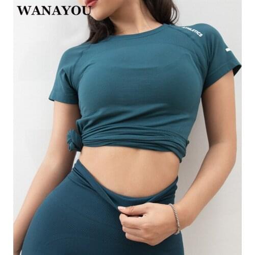 WANAYOU Women Quick Drying Yoga Shirt,Elastic Tight Outdoor Sports Running Short Sleeve T-Shirt,Workout Exercises Fitness Shirt