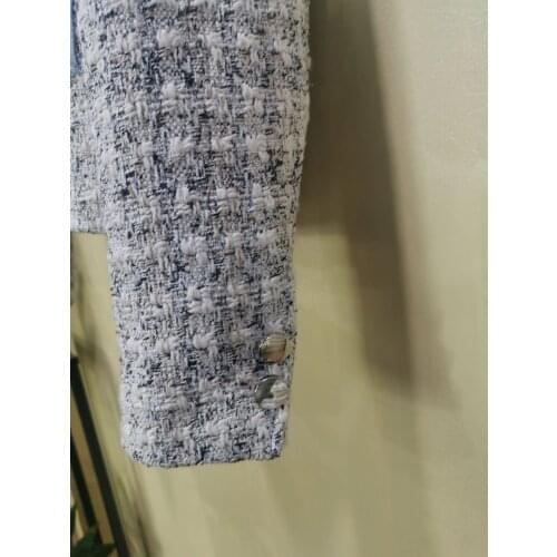 Womens Tweed Short Coat Turn-down Collar Long Sleeve Single Breasted Female Casual Jacket 2021 Spring