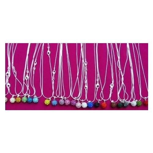 10mm 5pcs/lot rhinestone micro pave disco ball bead silver plated cystal necklace 16 inch Snake pendants Chains y6453