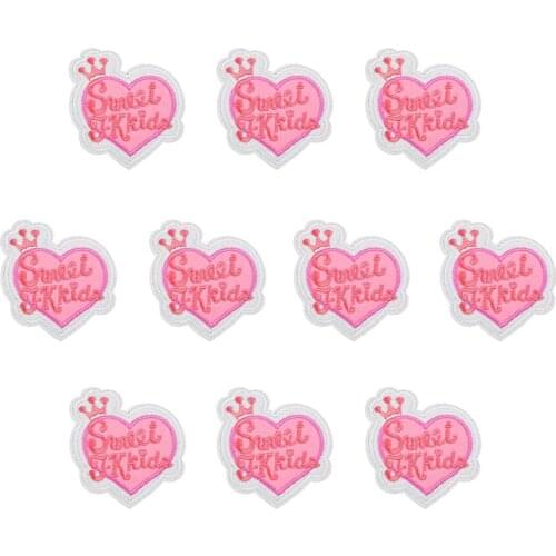 10PCS Pink Heart Patches for Clothing Cute Girl Style Embroidered Patches Stickers on Clothes Dress Sewing Applique Accessories