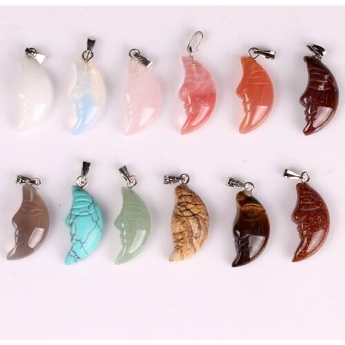 12pcs High Quality Assorted Smile Face Natural stone Pendant for Jewelry Making Necklace Accessories Chakra Energy Pendulum
