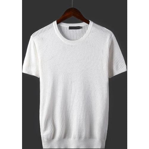 2021 New Fashion Summer Men T-shirt Knitted Plus Size Mens Sweater Solid Color Casual Pullover T Shirt Slim Knitted Tees D221