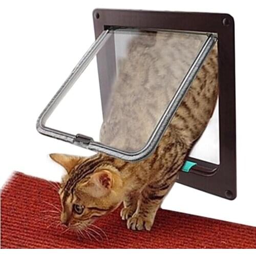 4 Way Lockable Dogs Cat Security Flap Door Kitten Puppy Pets Plastic Gate for Dog Cat Pet Supplies