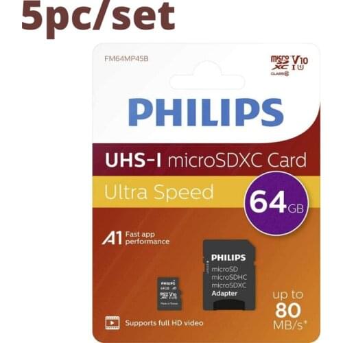 5 pc/set Philips Micro SD C10-64 GB SDXC memory card, 5 micro sd 64g cards, microsd 64 gb class 10,nintendo switch ju