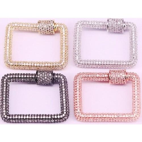 5Pcs, Clear CZ Micro Pave Rectangle Shaped Cubic Zirconia Clasp Lock Carabiner Pave Lock Jewelry Findings