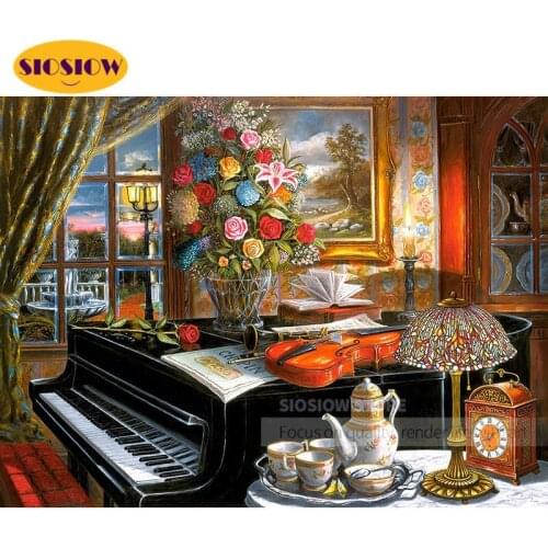 SIOSIOW 5d Diamond Mosaic Painting Colorful Piano Rose Flowers Picture Of Rhinestones Diamond Embroidery Cross Stitch Home Decor