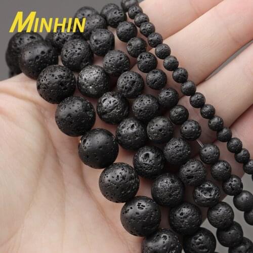 MINHIN Natural Black Lava Stone Beads For Jewelry Making 4/6/8/10/12MM Volcanic Rock Beads DIY Bracelet Accessories