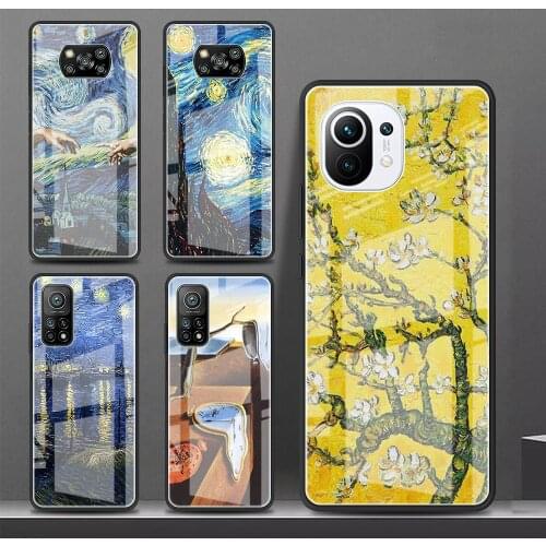Tempered Glass Case For Xiaomi Mi Poco X3 NFC 10T Pro Note 10 Lite 9T 11 F3 9 CC9 CC9e 11i Phone Cover Van Gogh Art Aesthetics