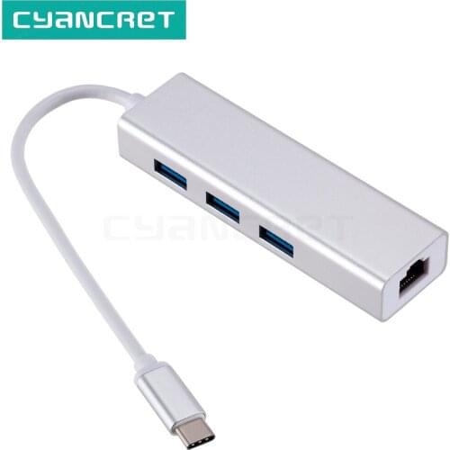Type-C Adapter Dock Hub USB-C 3.1 to USB 3.0 x 3 Ethernet LAN RJ45 Network Card Data Cable Converter for MacBook Windows Laptop