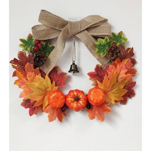 Artificial Pumpkins And Pine Cones Wreath Maple Leaves Garland For Autumn Home Decor Door Ornament Wall Hanging