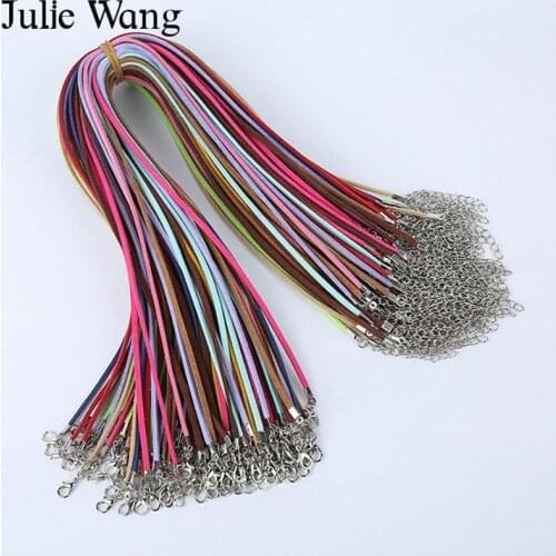 Julie Wang 10pcs 2.6 mm Suede Leather Cords Lobster Clasp For DIY Necklace Pendant Chain Rope String Jewelry Making Accessory