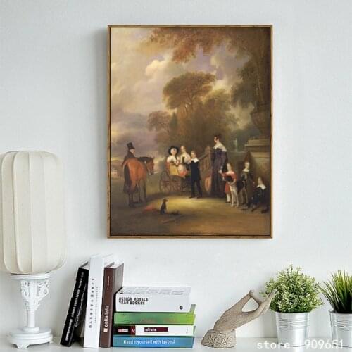 Cotton no frame classical court figure dog landscape canvas printings oil painting printed on cotton wall art decoration picture
