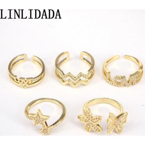 10Pcs adjustable mix shape unique women girl jewelry pave cz gold filled ring wholesale top quality