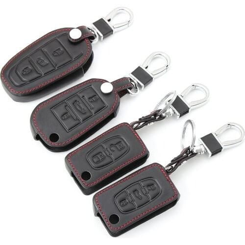 Leather Car Key Fob Remote Cover Case For Peugeot RCZ 508 206 207 2008 306 307 308 407 For Citroen C2 C3 C4 C5 C6 Quatre Picasso