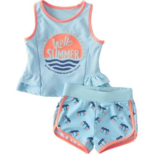 Two-Piece Swimwear for Girls Summer Casual Swimsuit Tops and Shorts with Drawstring Kids Bathing Suits Breathable Beachwear