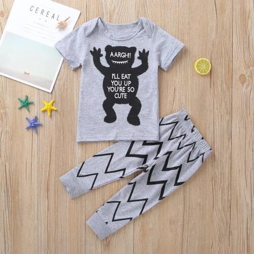 Summer baby boy girl clothes set short sleeve T shirt +pants Monster pattern newborn toddler Infant outfits
