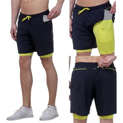 Male double-layer breathable jogging shorts mens fitness sweat-absorbing and quick-drying outdoor fitness casual Mens shorts