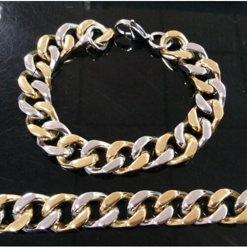 7-10" Choose Charming 316L Stainless Steel 15MM Gold Cuban Curb Link Chain Mens Boys Bangle or Bracelet Hot Jewelry