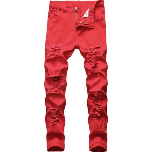 2021 New Jeans denim hole ruin designer brand white jeans men straight destruction trousers slim fit denim trousers
