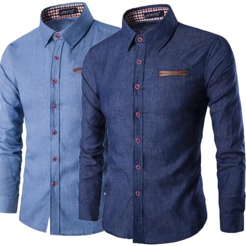 New Mens Casual Slim Fit Stylish Wash Denim Long Sleeves Jeans T Shirts Smart Casual Fashion Men Clothes M-XXXL