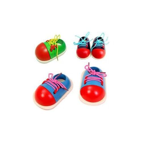 1PC Fashion Kids Montessori Educational Toys Children Wooden Toys Toddler Lacing Shoes Early Education Montessori Teaching Aids