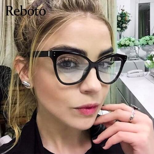 Computer glasses frame women Black Cat eye New Fashion Transparent Eyeglasses Female Flower Spectacle Eyewear