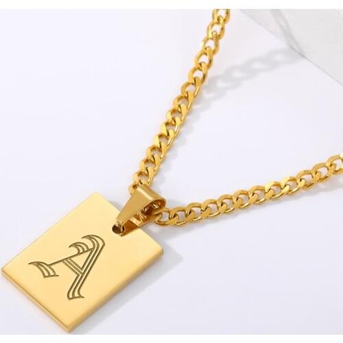A-Z Initial Letter Gothic Necklace For Women Stainless Steel Old Chain English Alphabet Rectangle Necklace Christmas Jewelry
