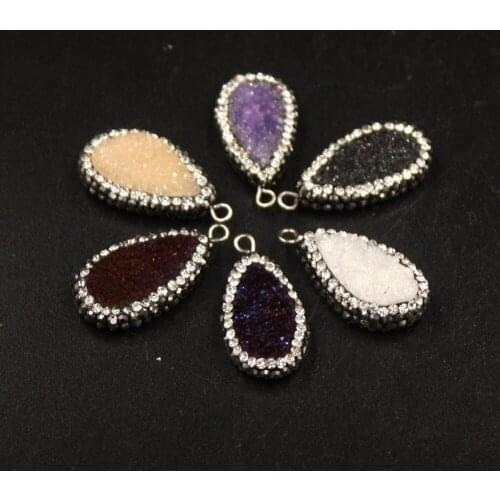 Mixed Color Rough Natural Stone Pendant Classic Style Gem Crystal Druzy Geode Quartz Pendant For Women Female Necklace Making
