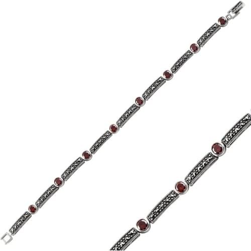 Silver 925 Sterling Marcasite & Zircon Crystal Bracelet