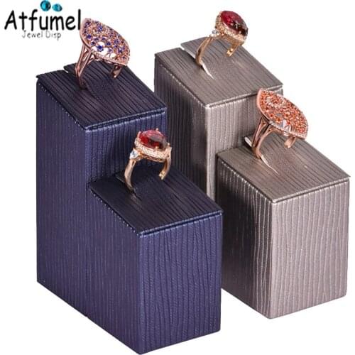 Blue PU Ring Jewelry Display Stand Diamond Ring Jewelry Organizer Holder Window Store Necklace Ring Counter Display Stand Props