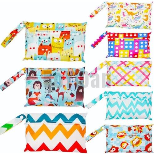 Baby Diaper Bag Printed Waterproof Wet Dry Nappy Zipper Handbag Stroller Carry Pack Travel Outdoor Wet Diaper Storage Bag Pocket