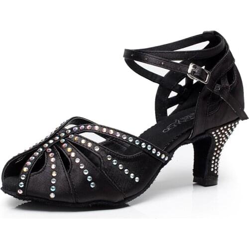 Women Rhinestone Latin Dance Shoes 5cm Ballroom Pracitce Dancing Shoes For Girls Soft Bottom Salsa Shoes For Chirstmas Gift
