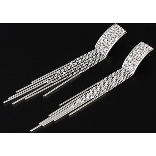 YFJEWE New Rhinestone Crystal Long Tassel Earrings for Women Bridal Drop Dangling Earrings Wedding Jewelry for women E627