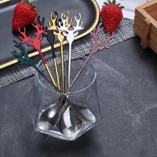 Mirror Polishing Useful Elk Shape Stirring Spoon Rustproof Coffee Dessert Spoon Durable Construction for Coffee