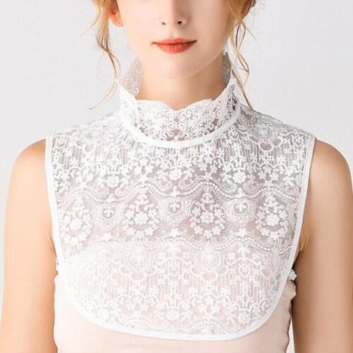 Women Ruffles Turtleneck Fake Collar Floral Lace Curved Detachable Half Blouse