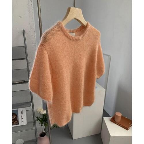 Women Sweater Spring Outfit New High-end Beauty Lino Wool Knitwear Loose Languid Lazy Short Sleeves Mohair Sweater Woman