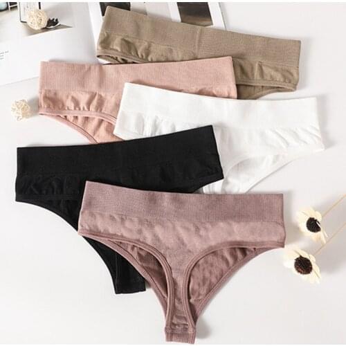 Womens Underwear Seamless Solid Color Thong Bikinis For Girls G-String Stretch Comfortable High Waist Womens Panties Set Sexy