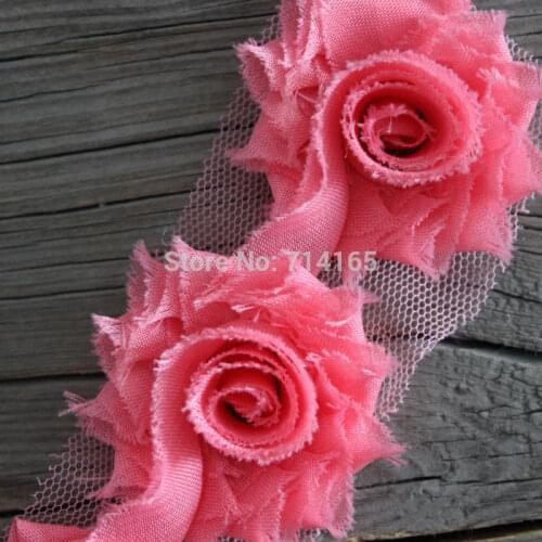 1.5'' shabby chic flower mini shabby flower trim rose flower Coral,camel,Lt.Blue,lavender,grey,Gold yellow 1 yard