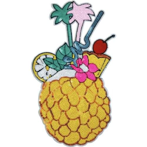 1 Pc Sequined Patches Fruit Pineapple Sticker Sew on Patch Shine Motif Applique Garment Patch Children Women DIY Clothes Wedding