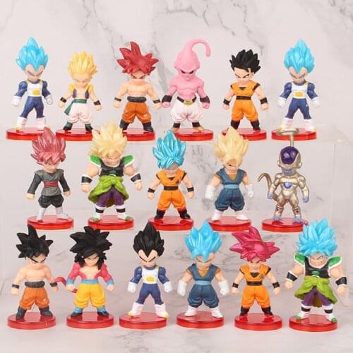 16Pcs/Set Dragon Ball Son Goku Anime Figure Toys With Red Base Saiyan Vegeta PVC Model Dolls Birthday Gifts