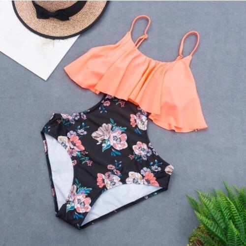 2021 new sexy swimsuit shoulder strap flower print bikini one piece swimsuit women