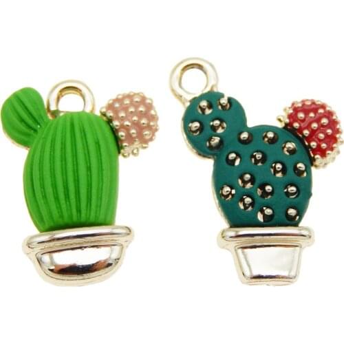 4pcs KC Gold Color Enamel Potted Ball Cactus Charms Cartoon Plant Pendants DIY Jewelry Earrings Bracelet Making Accessory