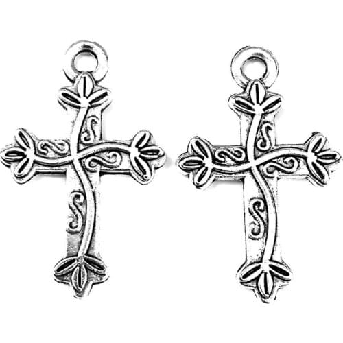 50pcs Cross charms pendant 16x25mm antique silver ornament accessories jewelry making craft base material