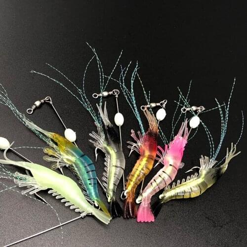 9cm 7g Luminous Shrimp Soft Spinner Lures Artificial Silicone Bait with Hooks Swivels Rigs Lures Set Fishing Tackle