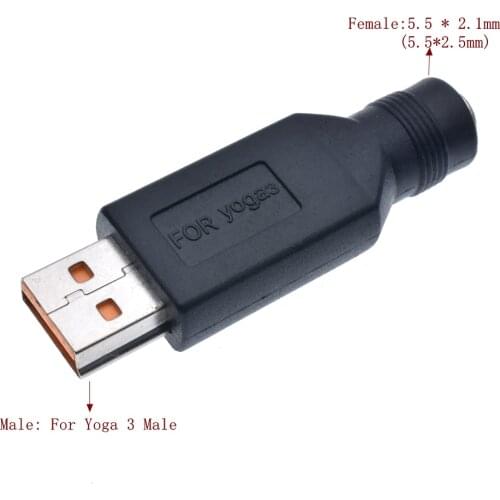 DC Power 5.5x2.1mm Converter Adapter Plug DC Female to USB Male Connector for Lenovo For Yoga 3 Male