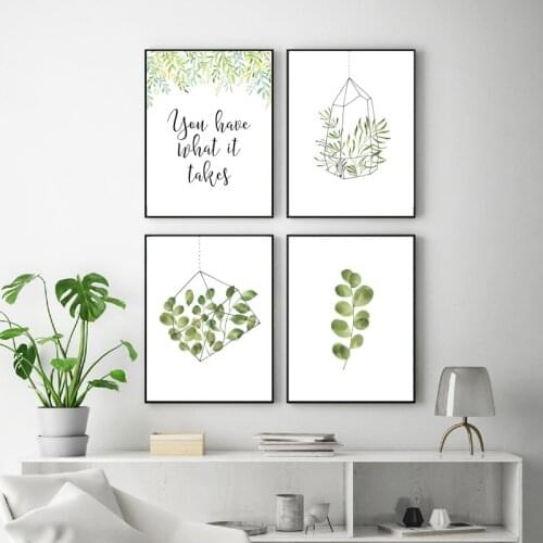 Watercolor Green Leaves Plants Posters and Prints Botanical Canvas Painting Minimalist Wall Art Pictures for Living Room Decor