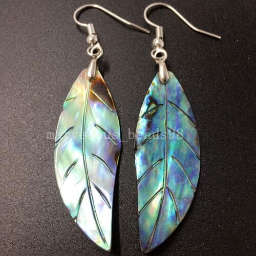 Free shipping Fashion Jewelry New Zealand Ablone Shell Feather Bead Dangle Earrings Pair MC6748
