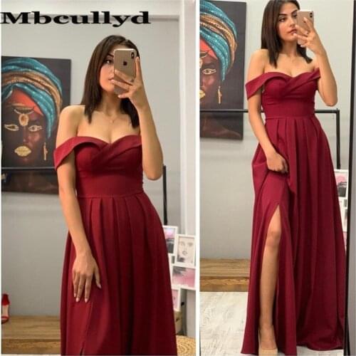 Mbcullyd Burgundy Satin Bridesmaid Dresses Long 2020 Sexy Side Split Formal Dress for Wedding Party Cheap vestidos de madrinha